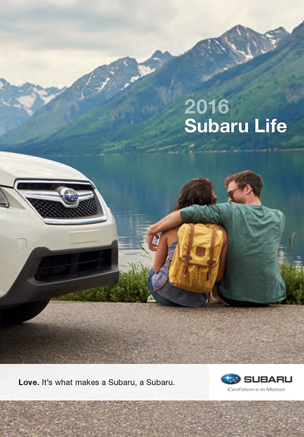Subaru brochure cover and interior spread