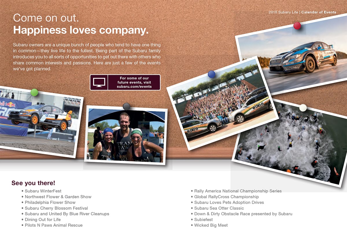 Subaru brochure feature spread