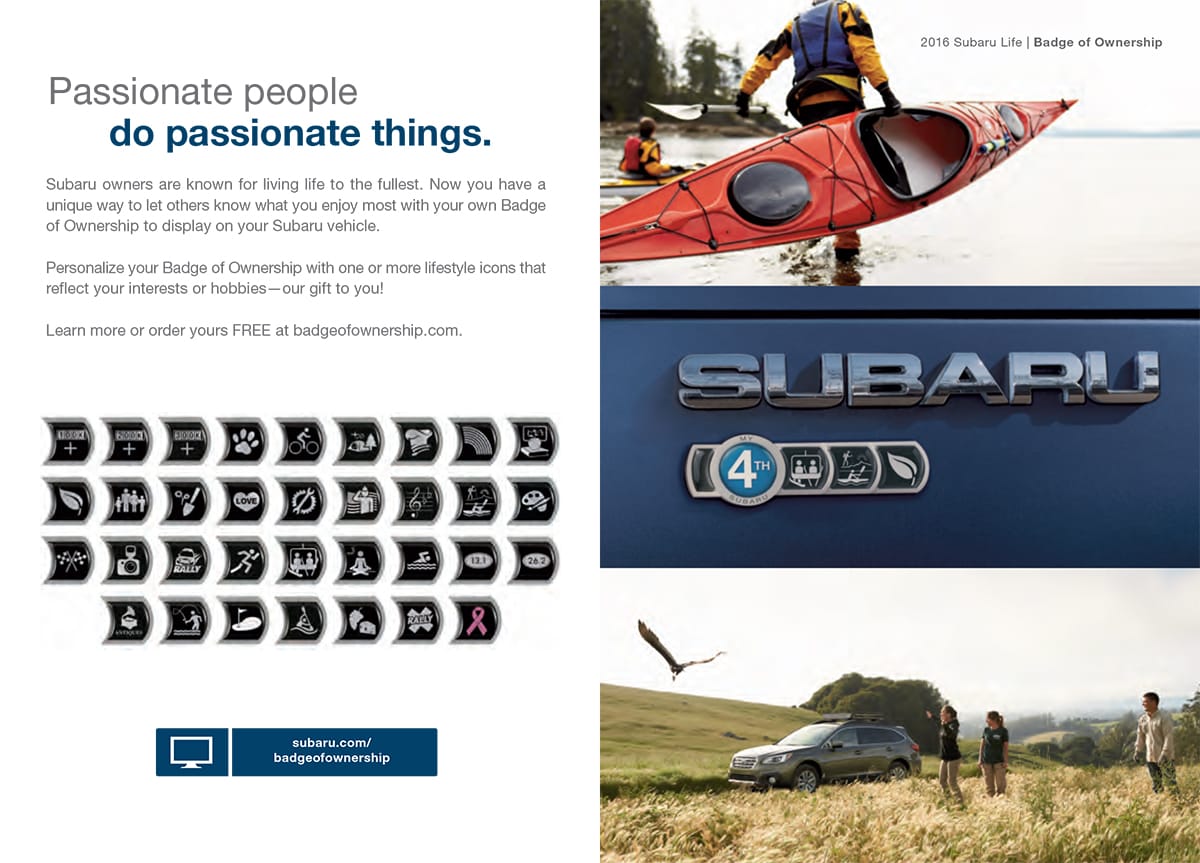 Subaru brochure feature spread