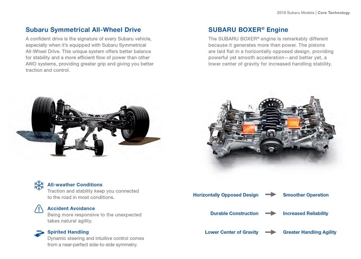 Subaru brochure feature spread