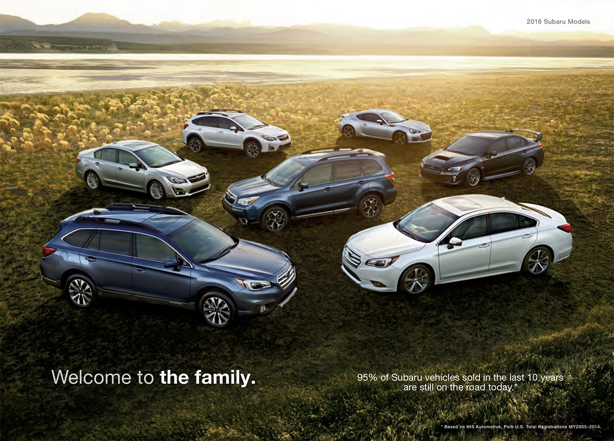 Subaru brochure feature spread