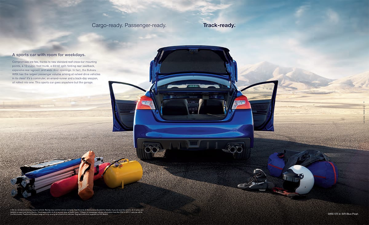 Subaru brochure feature spread