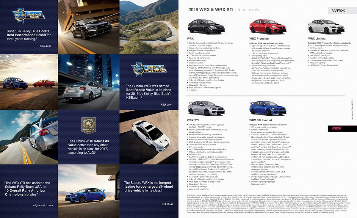 Subaru brochure feature spread